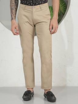 CRIMSOUNE CLUB - Men Beige Straight Trousers