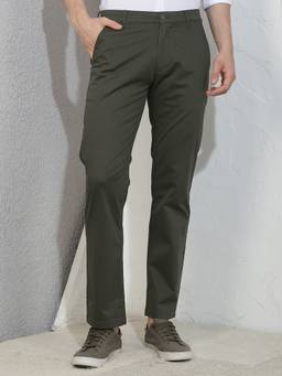CRIMSOUNE CLUB - Men Olive Straight Trousers