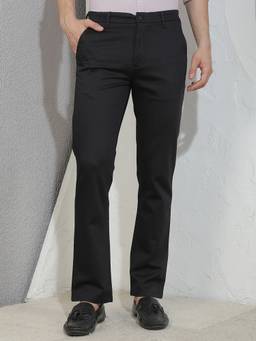 CRIMSOUNE CLUB - Men Black Solid Straight Trousers