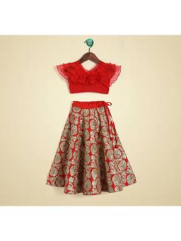 PICCOLO - Red Gota Work Blouse And Lehenga (Set Of 2)