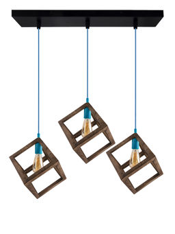 Homesake - Linear Chandelier Walnut Wood Cube Light Blue