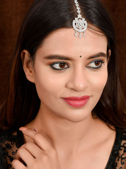 Silvermerc Designs - Silver Plated American Diamond Studded Handcrafted Maangtikka