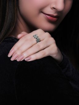 GIVA - AVNI by Oxidised Blooming Flower Ring For Women