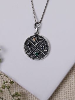 GIVA - Oxidised Silver Elements Pendant With Box Chain