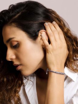 GIVA - 925 Oxidised Silver Heart Charm Semi Bangle Bracelet for Women