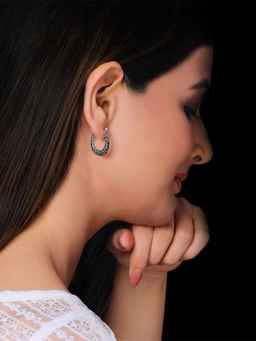 GIVA - 925 Oxidised Silver Studded Hoop Stud EarRing for Women and Girls