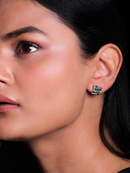 GIVA - 925 Oxidised Silver Square Weave Stud EarRing for Women