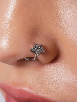 GIVA - 925 Oxidised Silver Star Nose Pin For Women and Girls