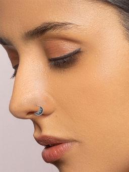 GIVA - 925 Oxidised Silver Beaded Crescent Nose Pin For Women and Girls