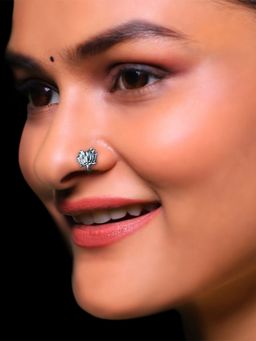 GIVA - 925 Oxidised Silver Lotus Clip on Nose Pin For Women and Girls