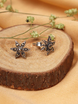 GIVA - 925 Oxidised SilverFlower Studs for Women