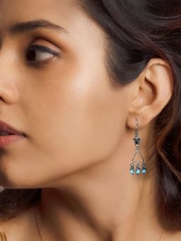GIVA - 925 Oxidised Silver Turquoise Bead Triangle Earrings for Women