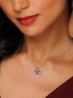 GIVA - 925 Sterling Silver Pink Filigree Heart Pendant with Link Chain for Women