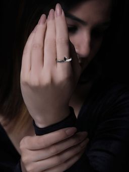 GIVA - 925 Oxidised Silver Black Drop Adjustable Ring for Women