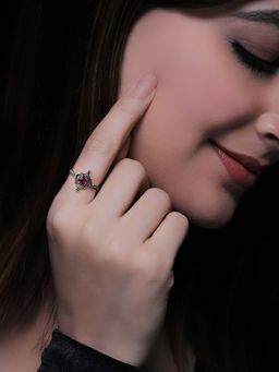 GIVA - 925 Oxidised Silver Vintage Merlot Adjustable Ring for Women