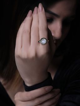 GIVA - 925 Sterling Oxidised Silver Moonstone Ring Women