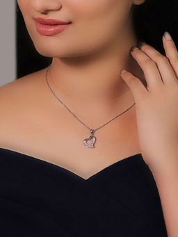 GIVA - 925 Sterling Silver Zircon Curve Heart Pendant With Link Chain For Women