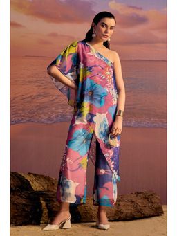 BOHO-CHIC By Sukriti Jain - Blue One Shoulder Printed Jumpsuit