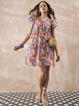 InWeave - Multi Flower V Neck Short Dress