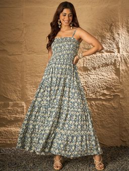 InWeave - Powder Blue Ikkat Tiered Dress