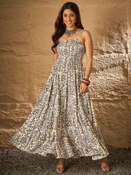 InWeave - Cadet Blue Ethnic Window Tiered Dress