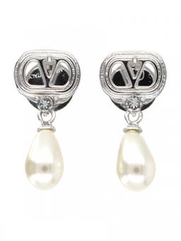 Valentino Garavani - Silver VLogo Pearl Drop Earrings