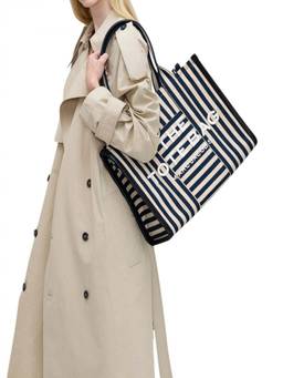 Marc Jacobs - Navy Blue/White The Stripe Canvas Large Tote Bag