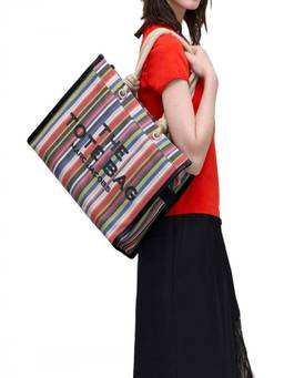Marc Jacobs - Multi Stripe Mesh Top Zip Large Tote Bag