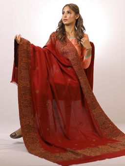 SWI STYLISH - Kashmiri Kani Kalamkari Maroon Womens Shawl
