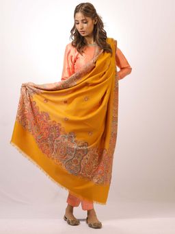 SWI STYLISH - Kashmiri Kani Kalamkari Yellow Womens Shawl