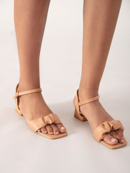 Twenty Dresses by Nykaa Fashion - Brown Ruched Square Toe Block Heels