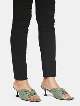 Twenty Dresses by Nykaa Fashion - Green Square Toe Bow Detail Stiletto Heels