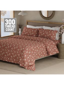 Boutique Living - 100% Cotton 300 TC King Brown & White Floral Bedsheet with 2 Pillow Covers