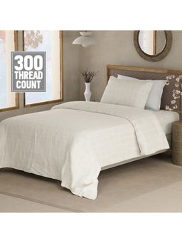 Boutique Living - 100% Cotton 300 TC Single White Geometrical Print Bedsheet with Pillow Cover