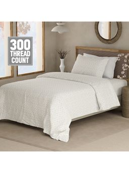 Boutique Living - 100% Cotton 300 TC Single White Floral Bedsheet with Pillow Cover