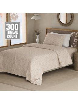 Boutique Living - 100% Cotton 300 TC Single Purple Floral Bedsheet with Pillow Cover