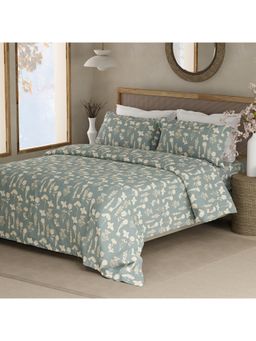 Boutique Living - 100% Organic Cotton 300 TC King Blue & Cream Floral Bedsheet with 2 Pillow Covers