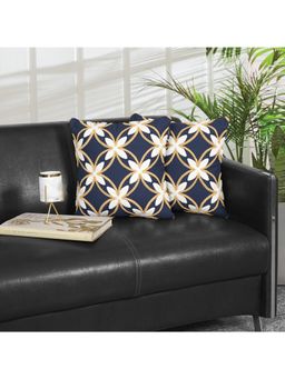 ODE & CLEO - Cotton Floral Embroidered Premium Cushion Covers Blue (Pack Of 2) (16X16 Inches)