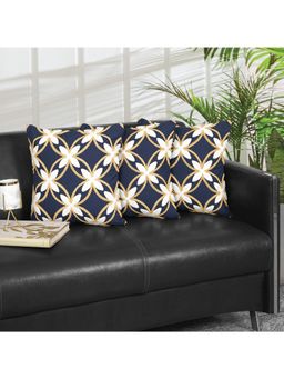 ODE & CLEO - Cotton Floral Embroidered Premium Cushion Covers Blue (Pack Of 3) (16X16 Inches)