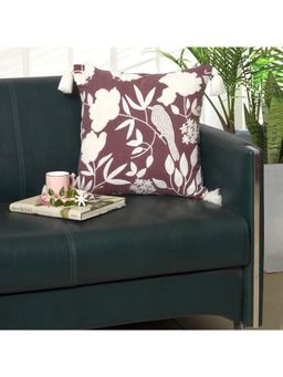 ODE & CLEO - Cotton Cushion Cover With Floral Embroidery Maroon (18X18 Inches)