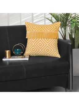 ODE & CLEO - Cotton Abstract Printed Premium Danglers Cushion Cover Mustard (18X18 Inches)