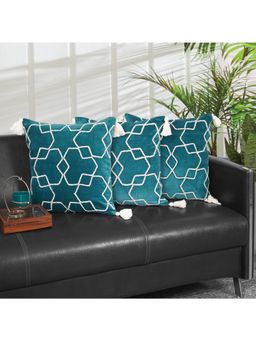 ODE & CLEO - Cotton Cushion Covers Turquoise (Pack Of 3) (18X18 Inches)