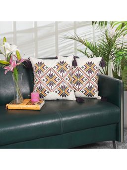 ODE & CLEO - Cotton Cushion Covers Off White (Pack Of 2) (16X16 Inches)