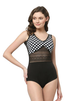 Cukoo - Padded Printed Black & White Polka Dot Single Piece Swimsuit