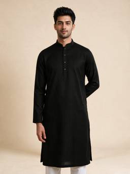 Diwas by Manyavar - Black Cotton Self Design Kurta