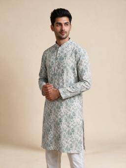 Diwas by Manyavar - Cream Blended Cotton Printed Kurta