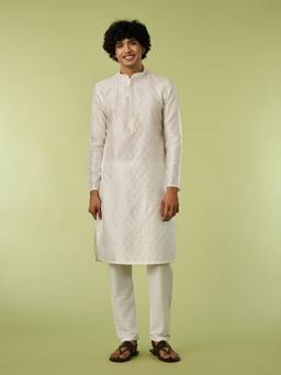 Diwas by Manyavar - White Art Silk Kurta with Pyjama