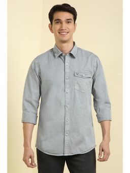 Allen Solly - Men Grey Custom Fit Solid Full Sleeves Casual Shirts
