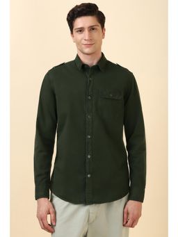 Allen Solly - Men Olive Custom Fit Solid Full Sleeves Casual Shirts