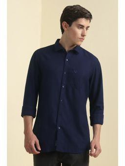 Allen Solly - Men Navy Blue Custom Fit Solid Full Sleeves Casual Shirts